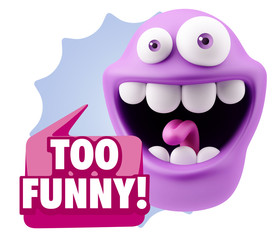 3d Rendering Smile Character Emoticon Expression saying Very Fun