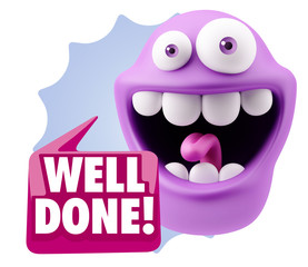 3d Rendering Smile Character Emoticon Expression saying Well Don