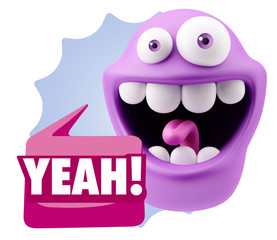 3d Illustration Laughing Character Emoji Expression saying Yeah