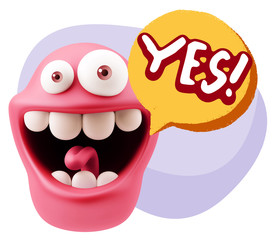 3d Rendering Smile Character Emoticon Expression saying Yes with