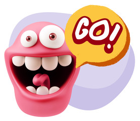 3d Rendering Smile Character Emoticon Expression saying Go with