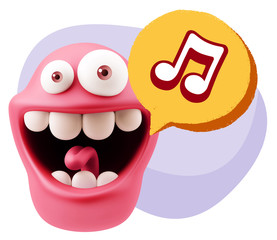 3d Rendering Smile Character Emoticon Expression saying Music No