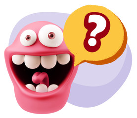 3d Illustration Laughing Character Emoji Expression saying ? wit