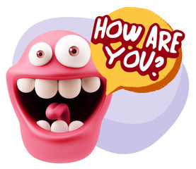 3d Rendering Smile Character Emoticon Expression saying How Are