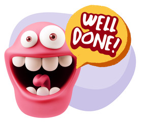 3d Rendering Smile Character Emoticon Expression saying Well Don