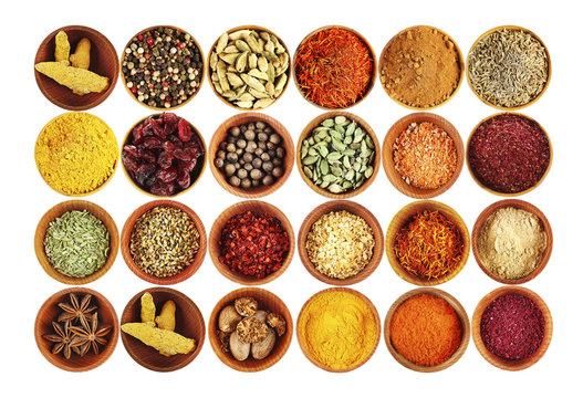 Set of different spices, isolated on white