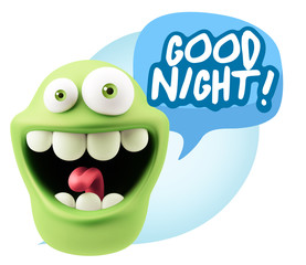 3d Rendering Smile Character Emoticon Expression saying Good Nig