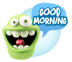 3d Rendering Smile Character Emoticon Expression saying Good Mor