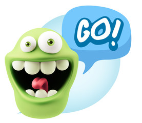 3d Rendering Smile Character Emoticon Expression saying Go with