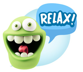 3d Rendering Smile Character Emoticon Expression saying Relax wi