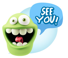 Obraz premium 3d Rendering Smile Character Emoticon Expression saying See You