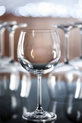 Upturned wine glasses on the table
