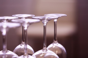 Upturned wine glasses on the table