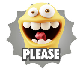 3d Illustration Laughing Character Emoji Expression saying Pleas