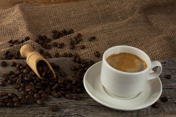 Coffee cup and coffee beans