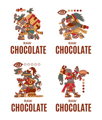contour pattern maya, aztec and cacao nibs, chocolate label logo