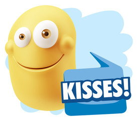 3d Rendering Smile Character Emoticon Expression saying Kisses w