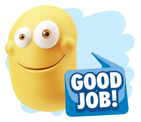 3d Rendering Smile Character Emoticon Expression saying Good Job