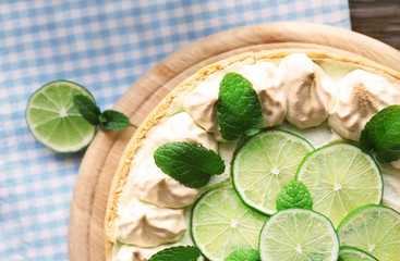 Tasty lime cake, closeup