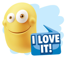 3d Rendering Smile Character Emoticon Expression saying I Love I