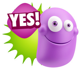 3d Rendering Smile Character Emoticon Expression saying Yes with