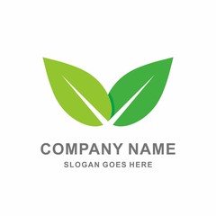 Two Organic Green Leaf Nature Farm Vector Logo Template