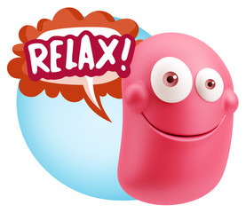 3d Rendering Smile Character Emoticon Expression saying Relax wi
