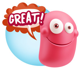 3d Illustration Laughing Character Emoji Expression saying Great