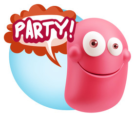 3d Rendering Smile Character Emoticon Expression saying Party wi