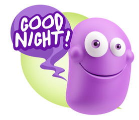 3d Rendering Smile Character Emoticon Expression saying Good Nig