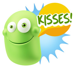 3d Rendering Smile Character Emoticon Expression saying Kisses w