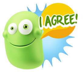 3d Illustration Laughing Character Emoji Expression saying I Agr