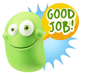 3d Rendering Smile Character Emoticon Expression saying Good Job