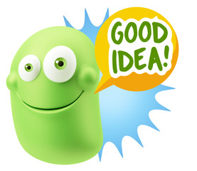 3d Rendering Smile Character Emoticon Expression saying Good Ide