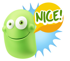 3d Rendering Smile Character Emoticon Expression saying Nice wit