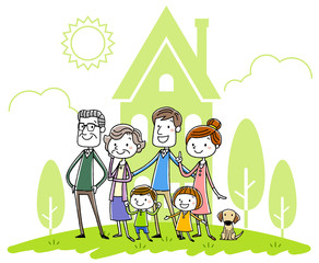 イラスト素材：家族と家
