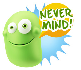 3d Rendering Smile Character Emoticon Expression saying Never Mi