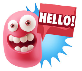 3d Rendering Smile Character Emoticon Expression saying Hello wi