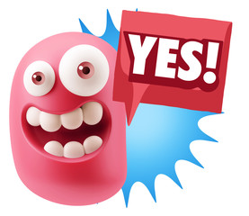 3d Rendering Smile Character Emoticon Expression saying Yes with