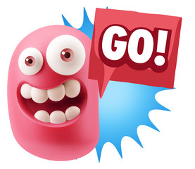 3d Rendering Smile Character Emoticon Expression saying Go with