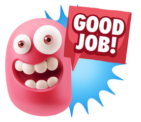 3d Rendering Smile Character Emoticon Expression saying Good Job