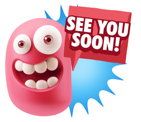 3d Rendering Smile Character Emoticon Expression saying See You