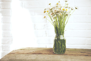 chamomile bouquet in jar