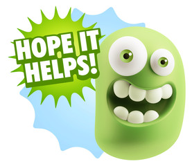 3d Illustration Laughing Character Emoji Expression saying Hope