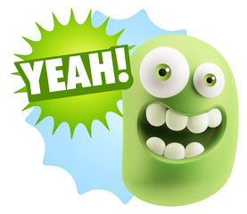 3d Illustration Laughing Character Emoji Expression saying Yeah