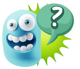 3d Illustration Laughing Character Emoji Expression saying ? wit