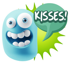 3d Rendering Smile Character Emoticon Expression saying Kisses w