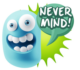 3d Rendering Smile Character Emoticon Expression saying Never Mi