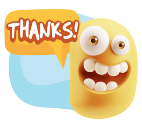 3d Rendering Smile Character Emoticon Expression saying Thanks w
