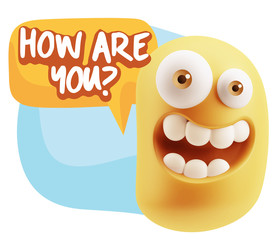 3d Rendering Smile Character Emoticon Expression saying How Are